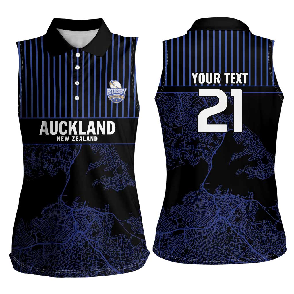 Custom Oceania Football NZ Auckland Women Sleeveless Polo Shirt Minimal City Map Style