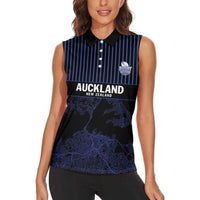 Custom Oceania Football NZ Auckland Women Sleeveless Polo Shirt Minimal City Map Style