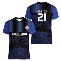 Custom Oceania Football NZ Auckland Women V-Neck T-Shirt Minimal City Map Style