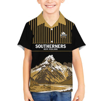 Custom Oceania Football NZ South Island Kid Hawaiian Shirt Minimal Mount Cook Silhouette LT9 Kid Black - Polynesian Pride