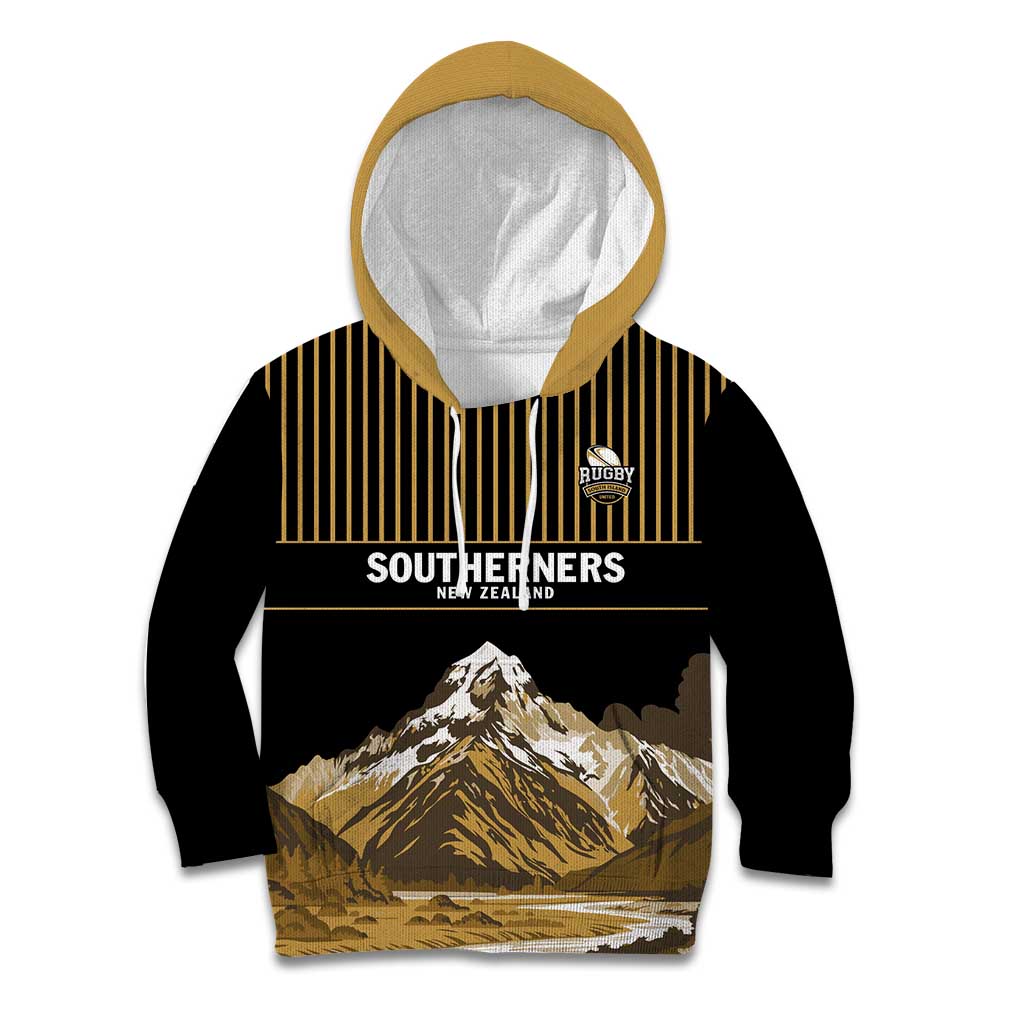 Custom Oceania Football NZ South Island Kid Hoodie Minimal Mount Cook Silhouette LT9 Hoodie Black - Polynesian Pride