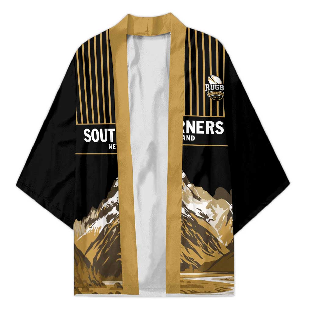 Custom Oceania Football NZ South Island Kimono Minimal Mount Cook Silhouette LT9 Unisex Black - Polynesian Pride