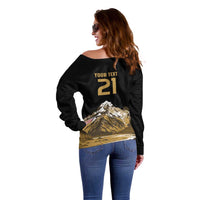 Custom Oceania Football NZ South Island Off Shoulder Sweater Minimal Mount Cook Silhouette