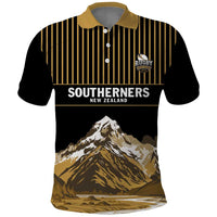 Custom Oceania Football NZ South Island Polo Shirt Minimal Mount Cook Silhouette LT9 Black - Polynesian Pride