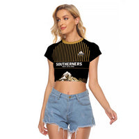 Custom Oceania Football NZ South Island Raglan Cropped T Shirt Minimal Mount Cook Silhouette LT9 Female Black - Polynesian Pride