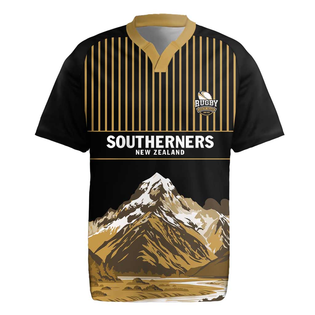 Custom Oceania Football NZ South Island Rugby Jersey Minimal Mount Cook Silhouette LT9 Black - Polynesian Pride
