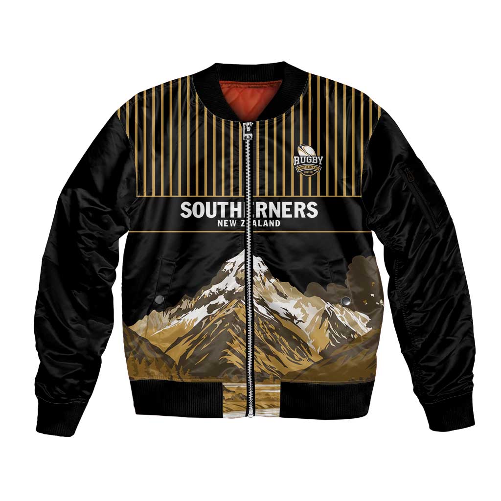 Custom Oceania Football NZ South Island Sleeve Zip Bomber Jacket Minimal Mount Cook Silhouette