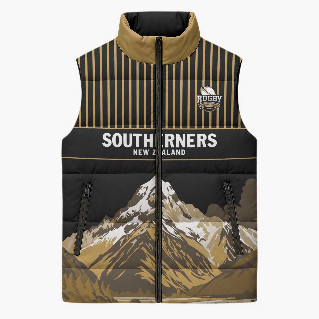 Custom Oceania Football NZ South Island Sleeveless Puffer Jacket Minimal Mount Cook Silhouette LT9 Unisex Black - Polynesian Pride