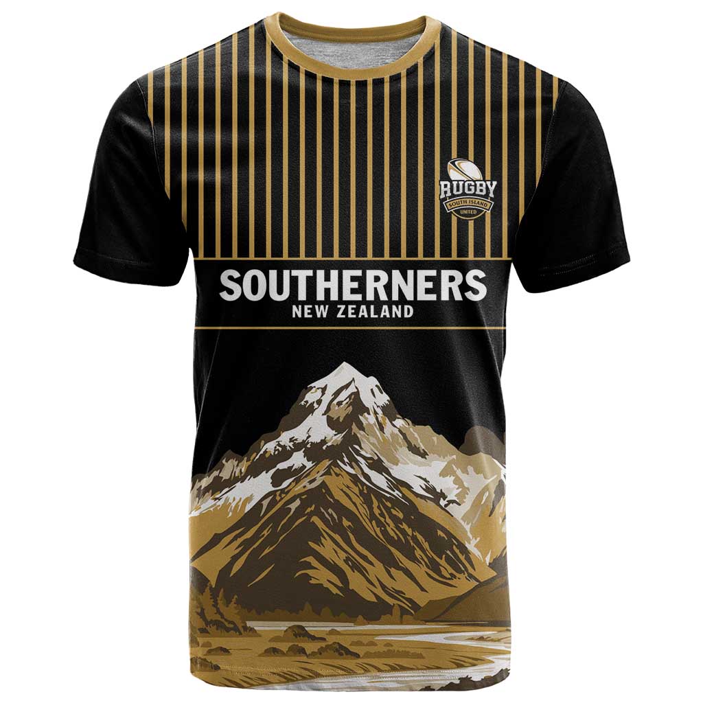 Custom Oceania Football NZ South Island T Shirt Minimal Mount Cook Silhouette LT9 Black - Polynesian Pride