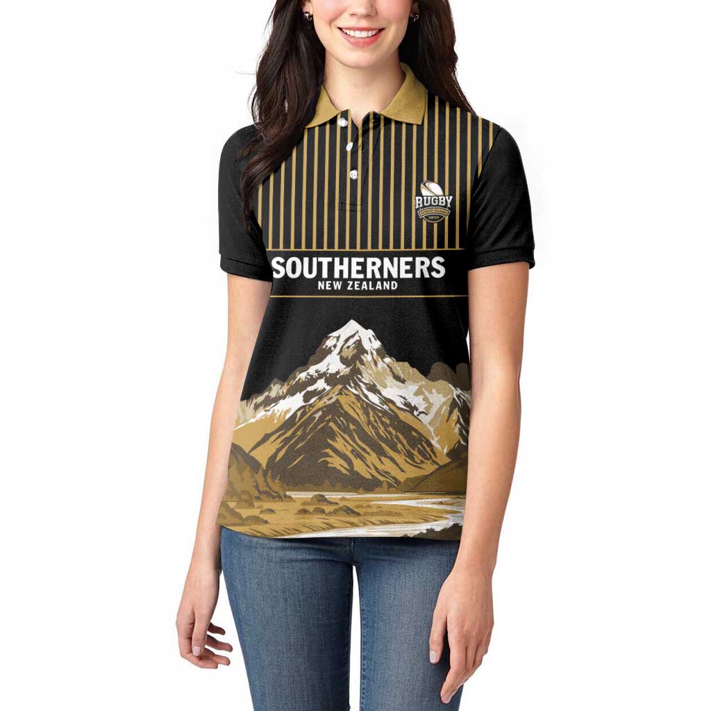 Custom Oceania Football NZ South Island Women Polo Shirt Minimal Mount Cook Silhouette LT9 - Polynesian Pride