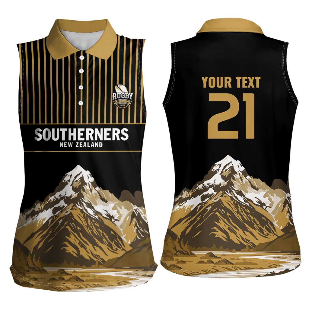 Custom Oceania Football NZ South Island Women Sleeveless Polo Shirt Minimal Mount Cook Silhouette