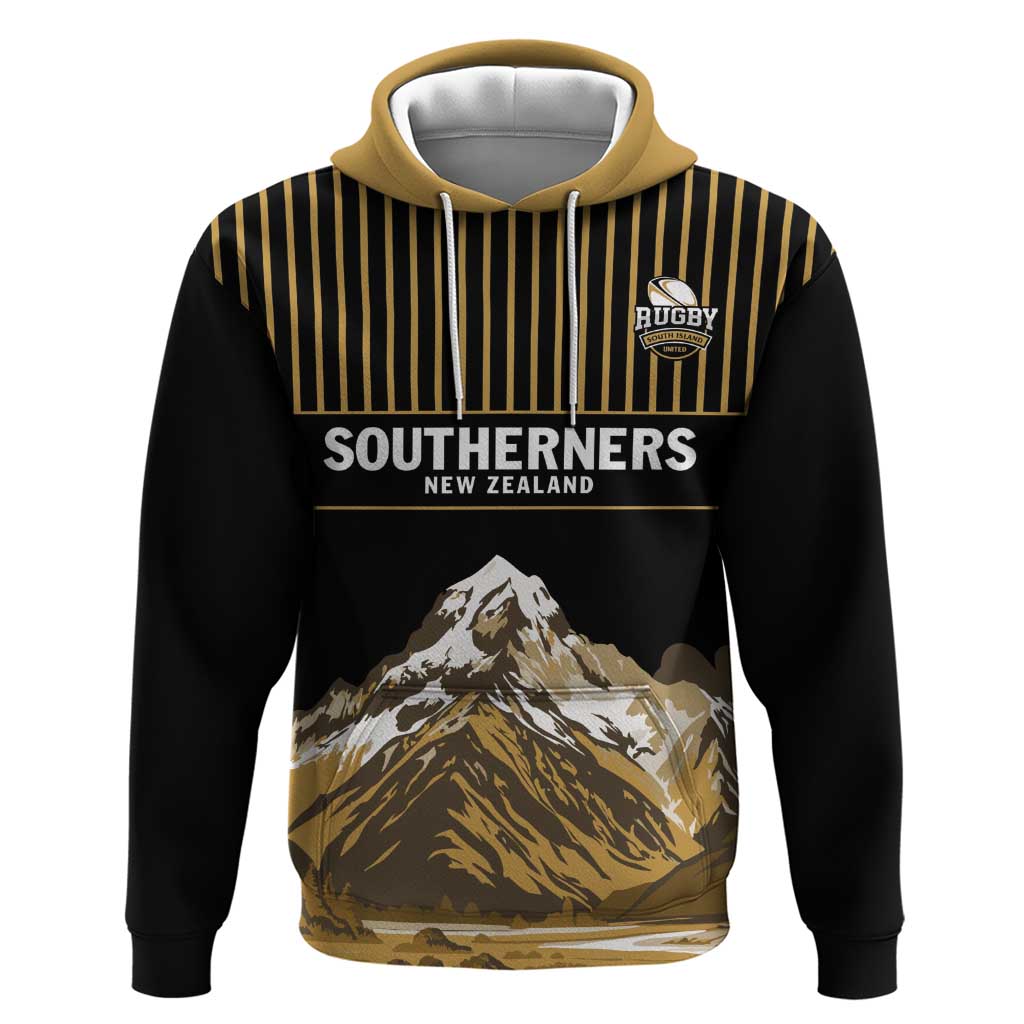 Custom Oceania Football NZ South Island Zip Hoodie Minimal Mount Cook Silhouette LT9 Pullover Hoodie Black - Polynesian Pride