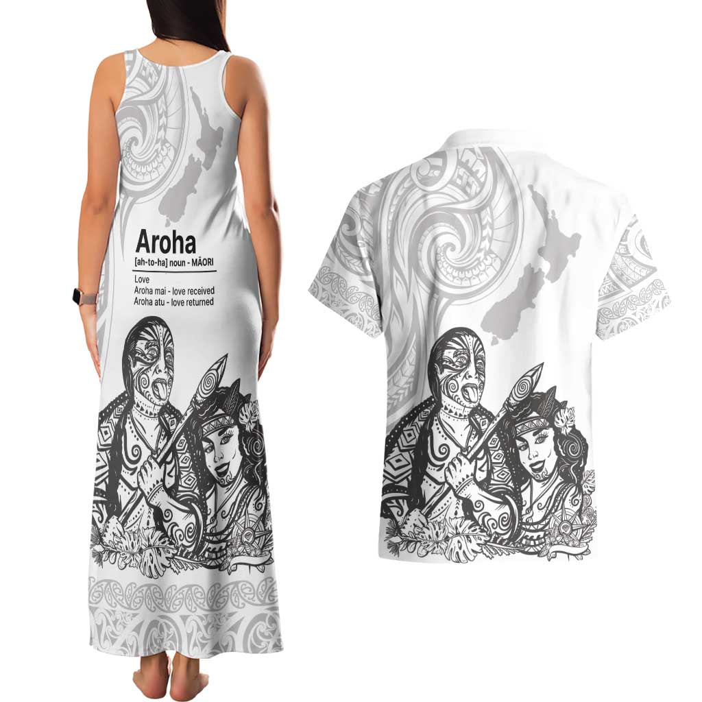 Aroha Maori Language Couples Matching Tank Maxi Dress and Hawaiian Shirt Te Reo Maori Inspired Art LT9 - Polynesian Pride