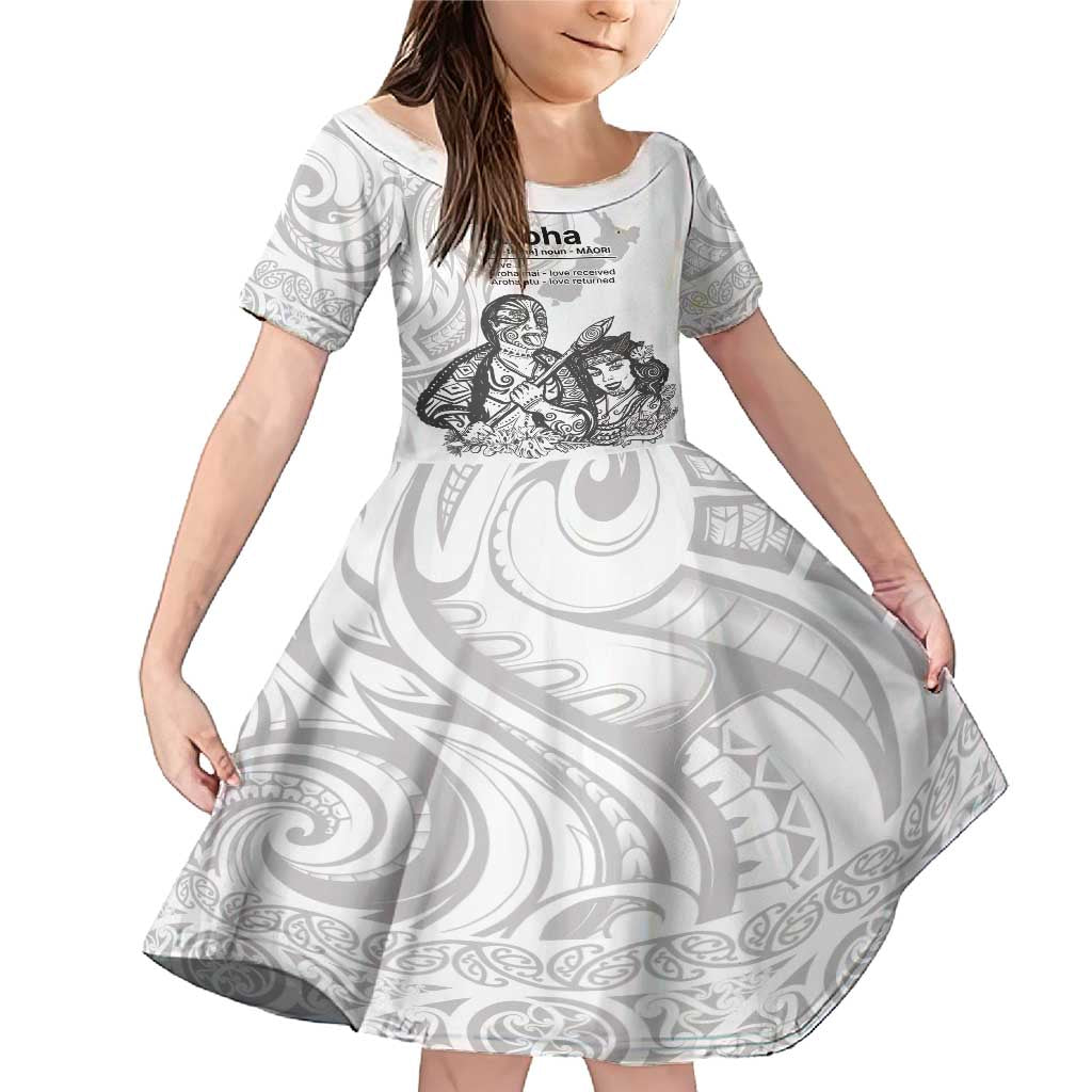 Aroha Maori Language Family Matching Mermaid Dress and Hawaiian Shirt Te Reo Maori Inspired Art LT9 Daughter's Dress white - Polynesian Pride