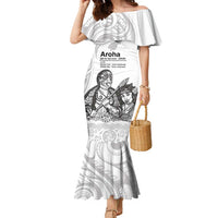 Aroha Maori Language Family Matching Mermaid Dress and Hawaiian Shirt Te Reo Maori Inspired Art LT9 Mom's Dress white - Polynesian Pride
