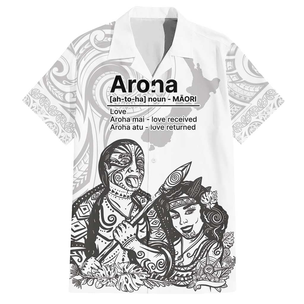 Aroha Maori Language Family Matching Short Sleeve Bodycon Dress and Hawaiian Shirt Te Reo Maori Inspired Art LT9 Dad's Shirt - Short Sleeve white - Polynesian Pride