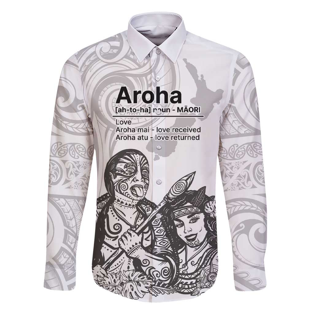 Aroha Maori Language Family Matching Short Sleeve Bodycon Dress and Hawaiian Shirt Te Reo Maori Inspired Art LT9 Dad's Shirt - Long Sleeve white - Polynesian Pride