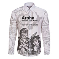 Aroha Maori Language Family Matching Short Sleeve Bodycon Dress and Hawaiian Shirt Te Reo Maori Inspired Art LT9 Dad's Shirt - Long Sleeve white - Polynesian Pride