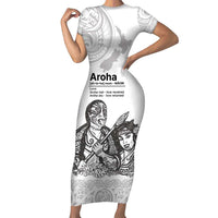 Aroha Maori Language Family Matching Short Sleeve Bodycon Dress and Hawaiian Shirt Te Reo Maori Inspired Art LT9 Mom's Dress white - Polynesian Pride