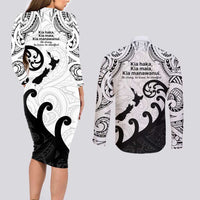 Kia Haka Maori language Couples Matching Long Sleeve Bodycon Dress and Long Sleeve Button Shirt Te Reo Maori Inspired Art LT9 - Polynesian Pride