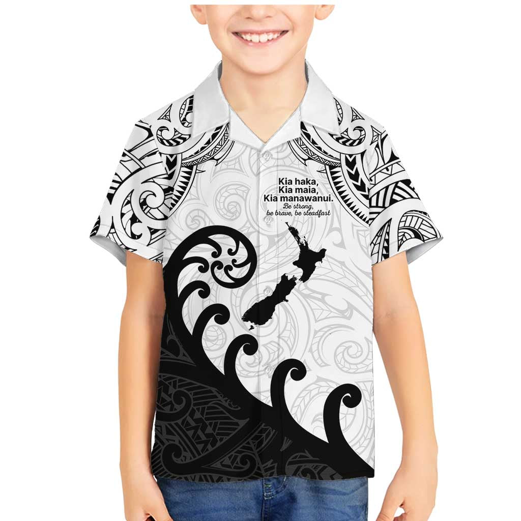 Kia Haka Maori language Family Matching Mermaid Dress and Hawaiian Shirt Te Reo Maori Inspired Art LT9 Son's Shirt white - Polynesian Pride