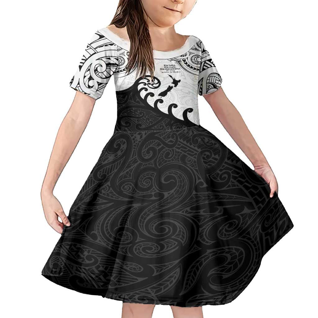 Kia Haka Maori language Family Matching Summer Maxi Dress and Hawaiian Shirt Te Reo Maori Inspired Art LT9 Daughter's Dress white - Polynesian Pride