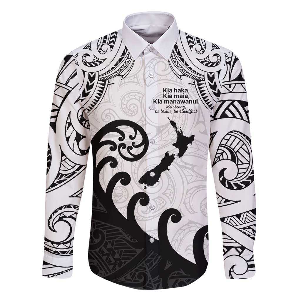 Kia Haka Maori language Family Matching Summer Maxi Dress and Hawaiian Shirt Te Reo Maori Inspired Art LT9 Dad's Shirt - Long Sleeve white - Polynesian Pride