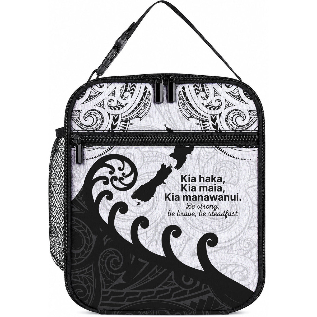 Kia Haka Maori language Lunch Bag Te Reo Maori Inspired Art LT9 10.2 × 8.3 × 4.3 inch white - Polynesian Pride