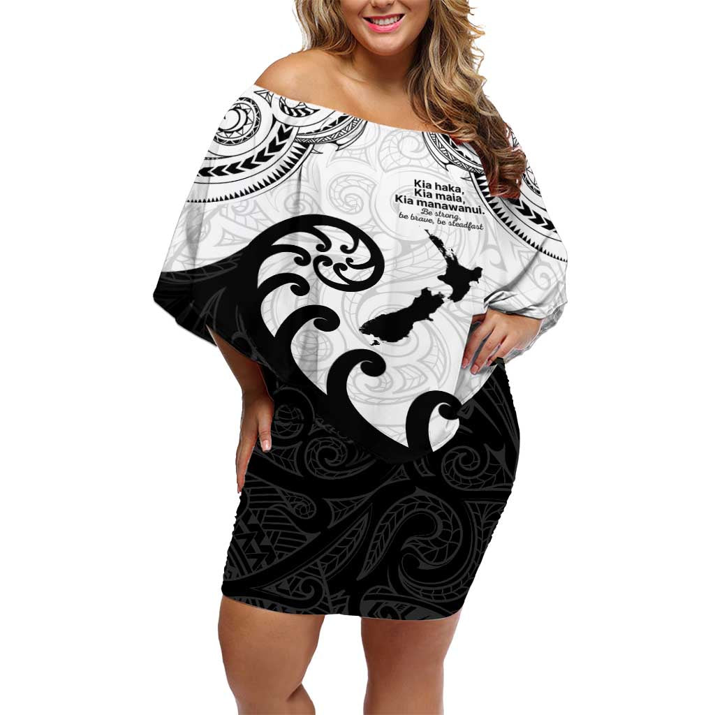 Kia Haka Maori language Off Shoulder Short Dress Te Reo Maori Inspired Art