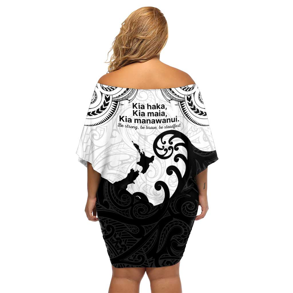 Kia Haka Maori language Off Shoulder Short Dress Te Reo Maori Inspired Art