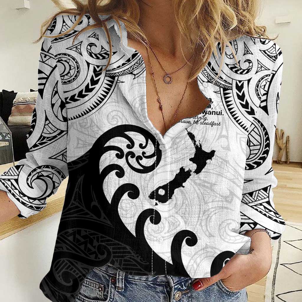 Kia Haka Maori language Women Casual Shirt Te Reo Maori Inspired Art LT9 Female white - Polynesian Pride