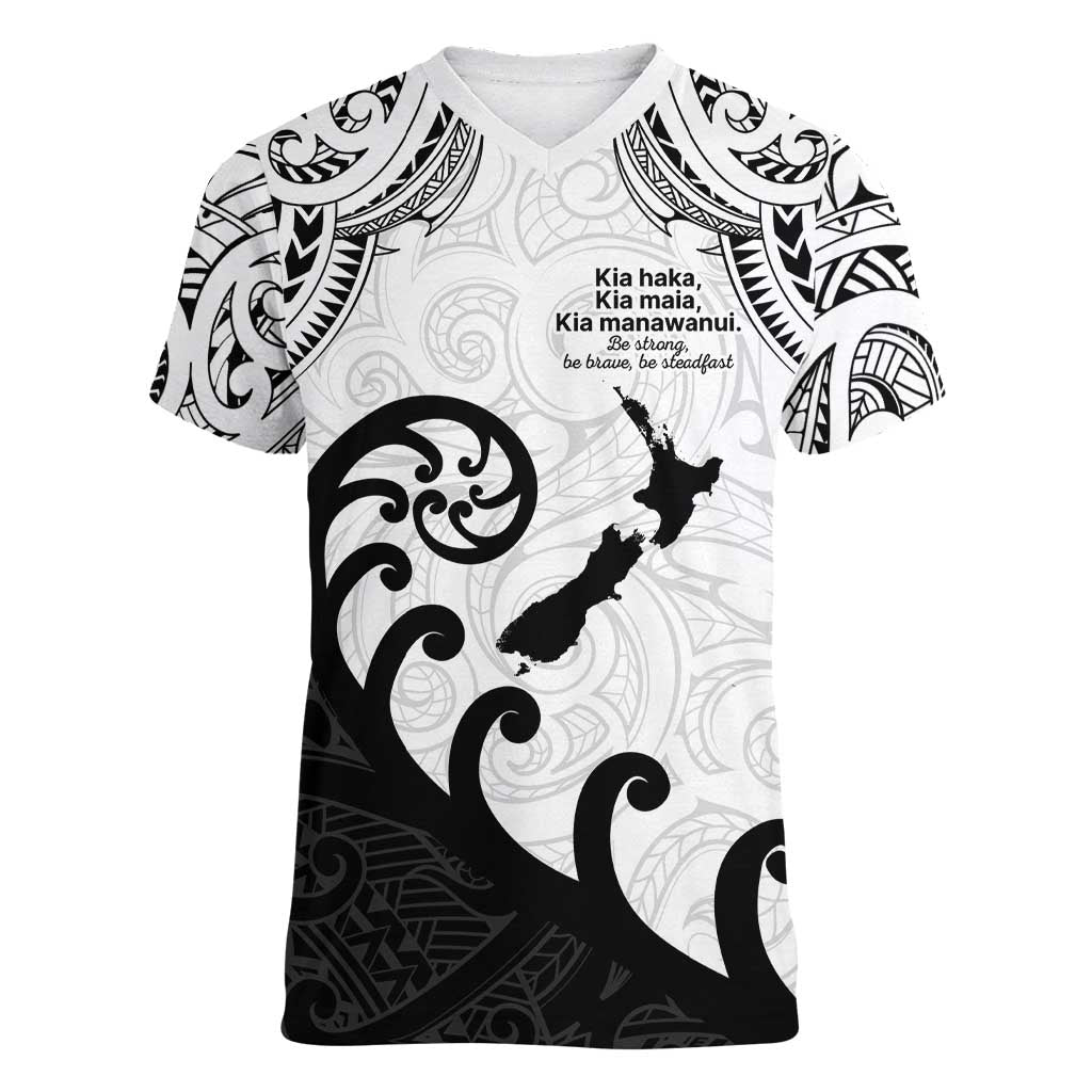 Kia Haka Maori language Women V-Neck T-Shirt Te Reo Maori Inspired Art LT9 Female white - Polynesian Pride