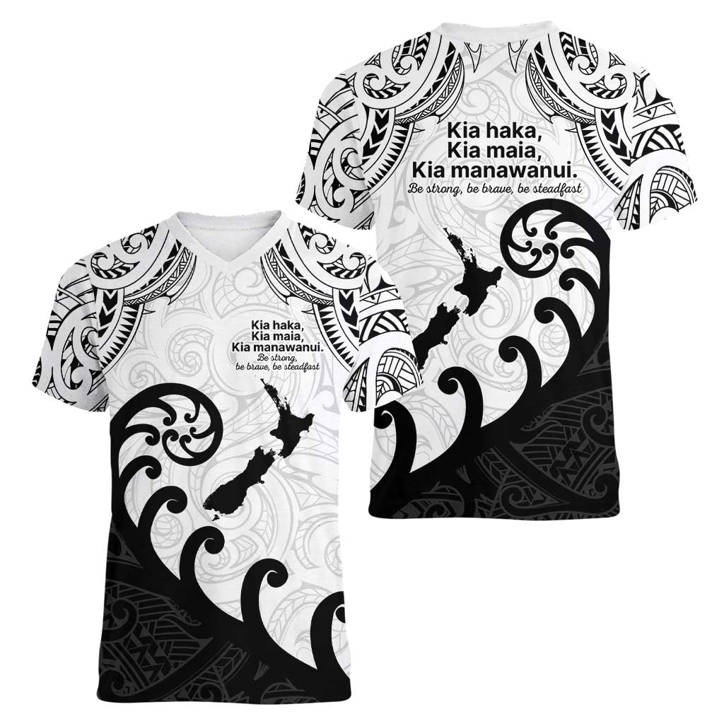 Kia Haka Maori language Women V-Neck T-Shirt Te Reo Maori Inspired Art LT9 - Polynesian Pride