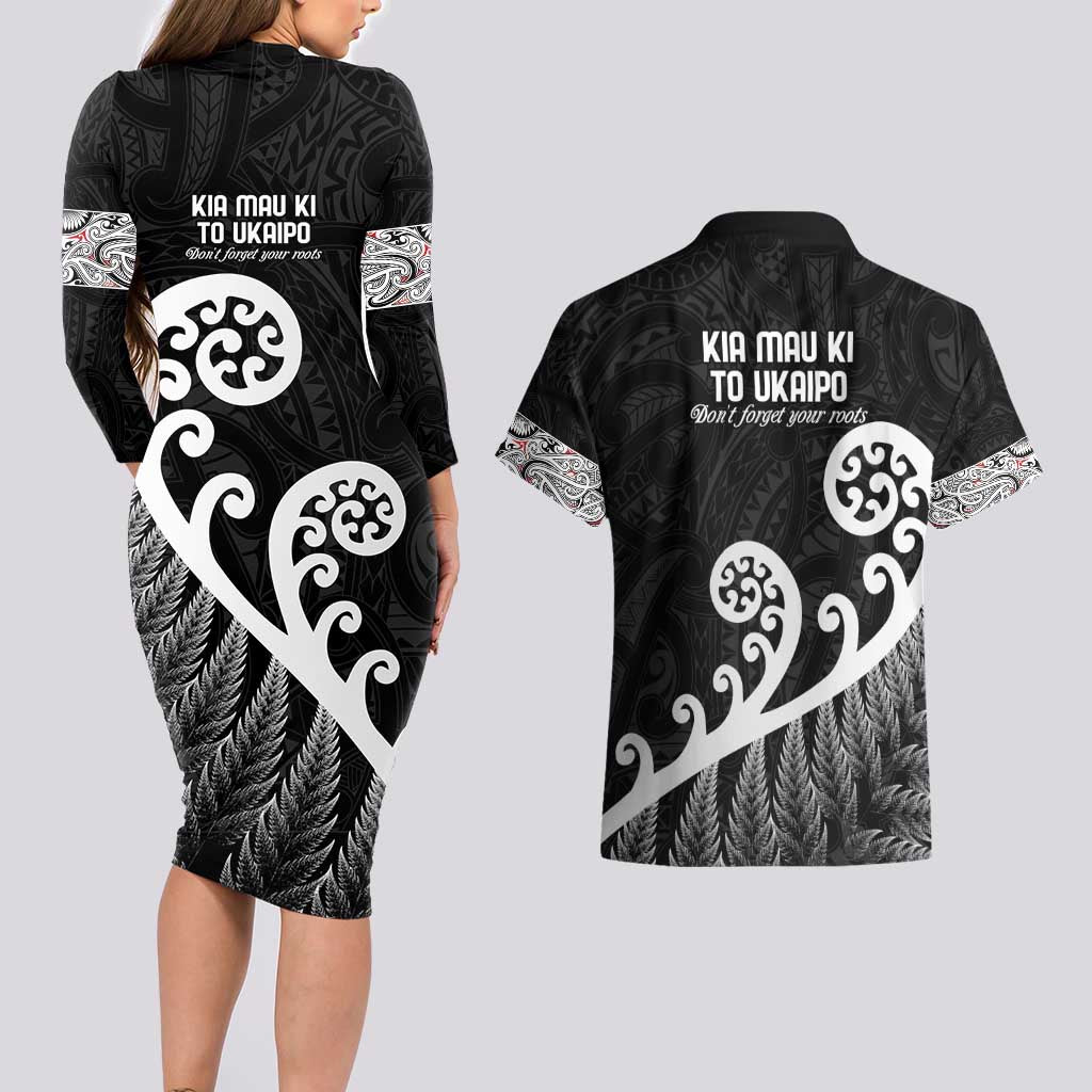 Kia Mau Ki To Ukaipo Couples Matching Long Sleeve Bodycon Dress and Hawaiian Shirt Te Reo Maori Koru Fern Art LT9 - Polynesian Pride
