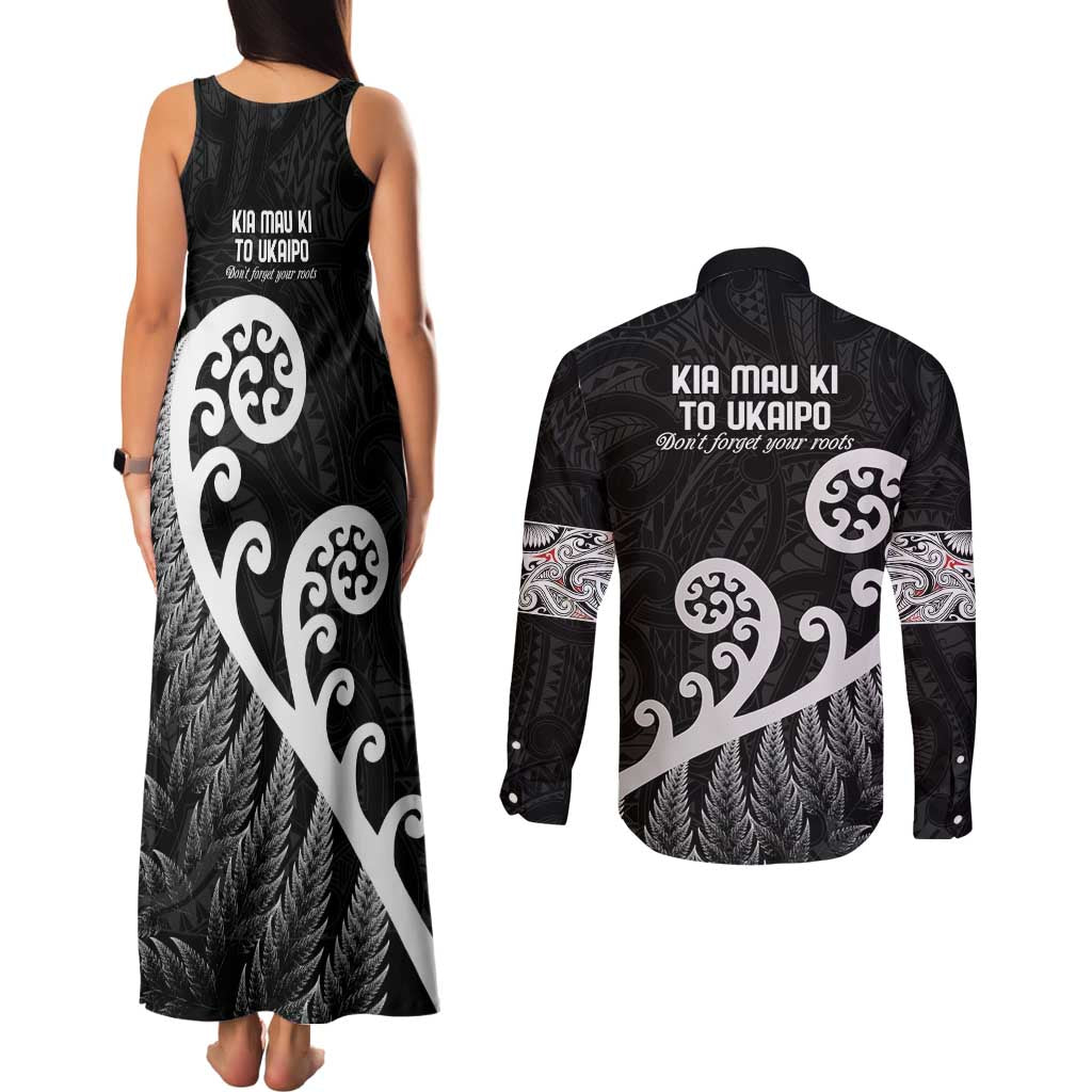 Kia Mau Ki To Ukaipo Couples Matching Tank Maxi Dress and Long Sleeve Button Shirt Te Reo Maori Koru Fern Art LT9 - Polynesian Pride