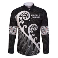 Kia Mau Ki To Ukaipo Family Matching Puletasi and Hawaiian Shirt Te Reo Maori Koru Fern Art LT9 Dad's Shirt - Long Sleeve Black - Polynesian Pride