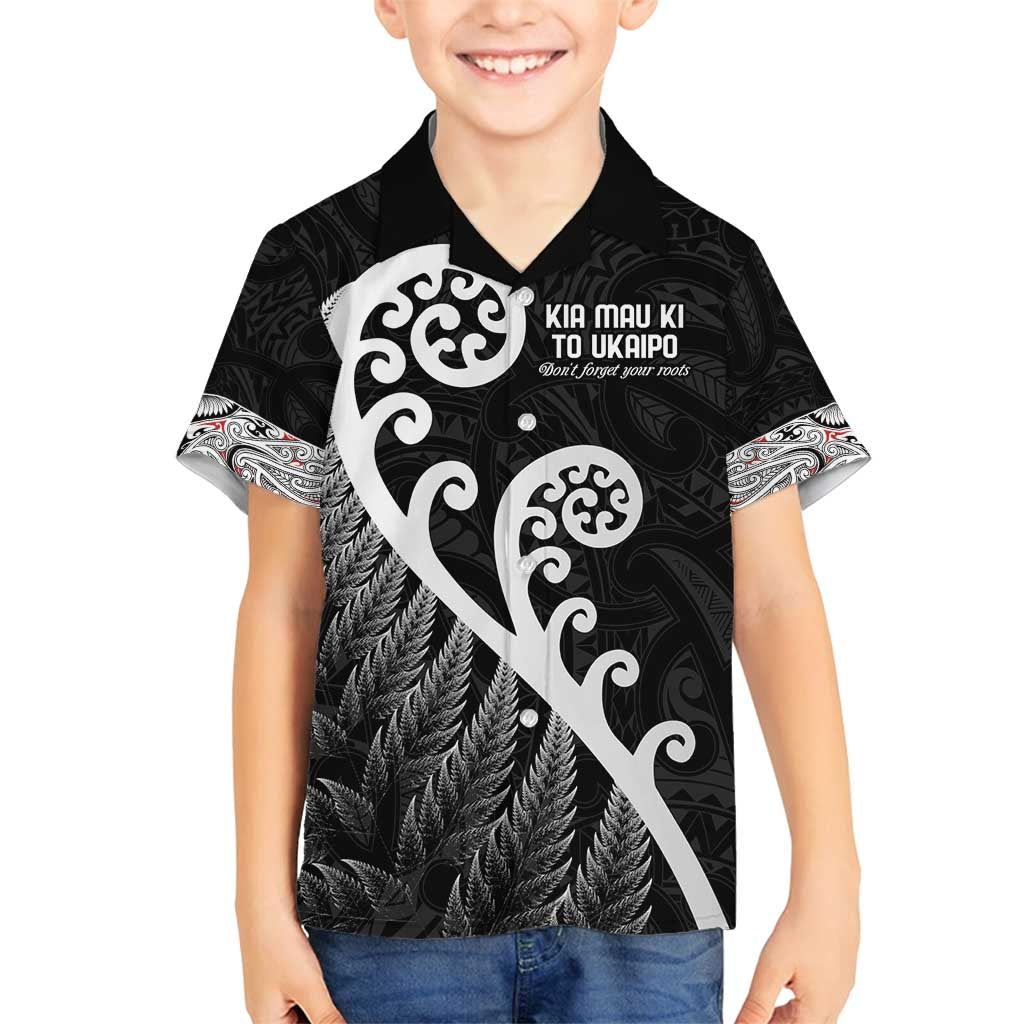 Kia Mau Ki To Ukaipo Family Matching Summer Maxi Dress and Hawaiian Shirt Te Reo Maori Koru Fern Art LT9 Son's Shirt Black - Polynesian Pride