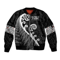 Kia Mau Ki To Ukaipo Sleeve Zip Bomber Jacket Te Reo Maori Koru Fern Art