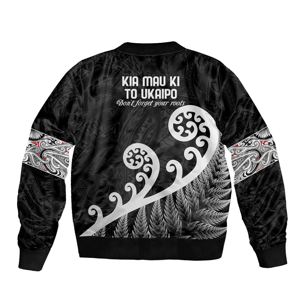 Kia Mau Ki To Ukaipo Sleeve Zip Bomber Jacket Te Reo Maori Koru Fern Art