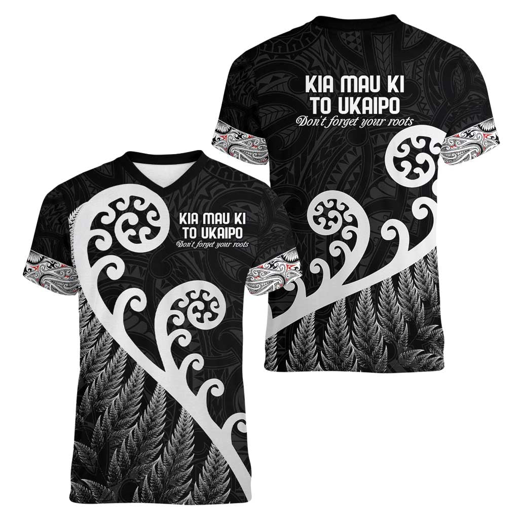 Kia Mau Ki To Ukaipo Women V-Neck T-Shirt Te Reo Maori Koru Fern Art LT9 - Polynesian Pride