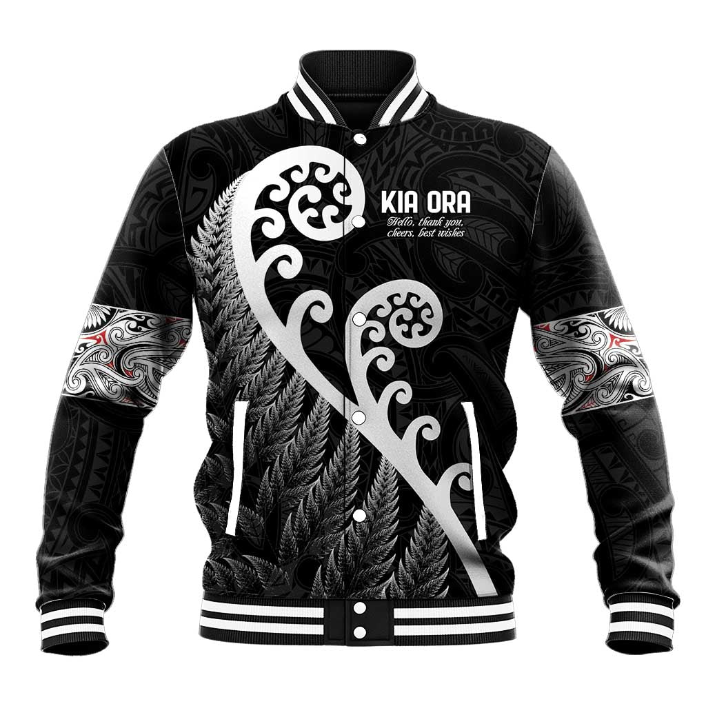 Kia Ora Maori Language Baseball Jacket Te Reo Maori Koru Fern Art