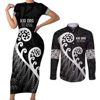 Kia Ora Maori Language Couples Matching Short Sleeve Bodycon Dress and Long Sleeve Button Shirt Te Reo Maori Koru Fern Art