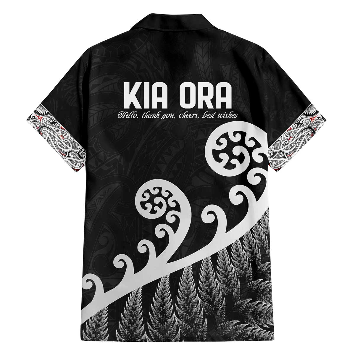 Kia Ora Maori Language Family Matching Off The Shoulder Long Sleeve Dress and Hawaiian Shirt Te Reo Maori Koru Fern Art