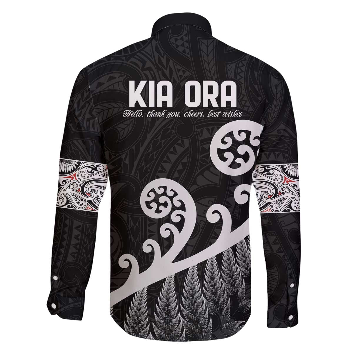 Kia Ora Maori Language Family Matching Off The Shoulder Long Sleeve Dress and Hawaiian Shirt Te Reo Maori Koru Fern Art