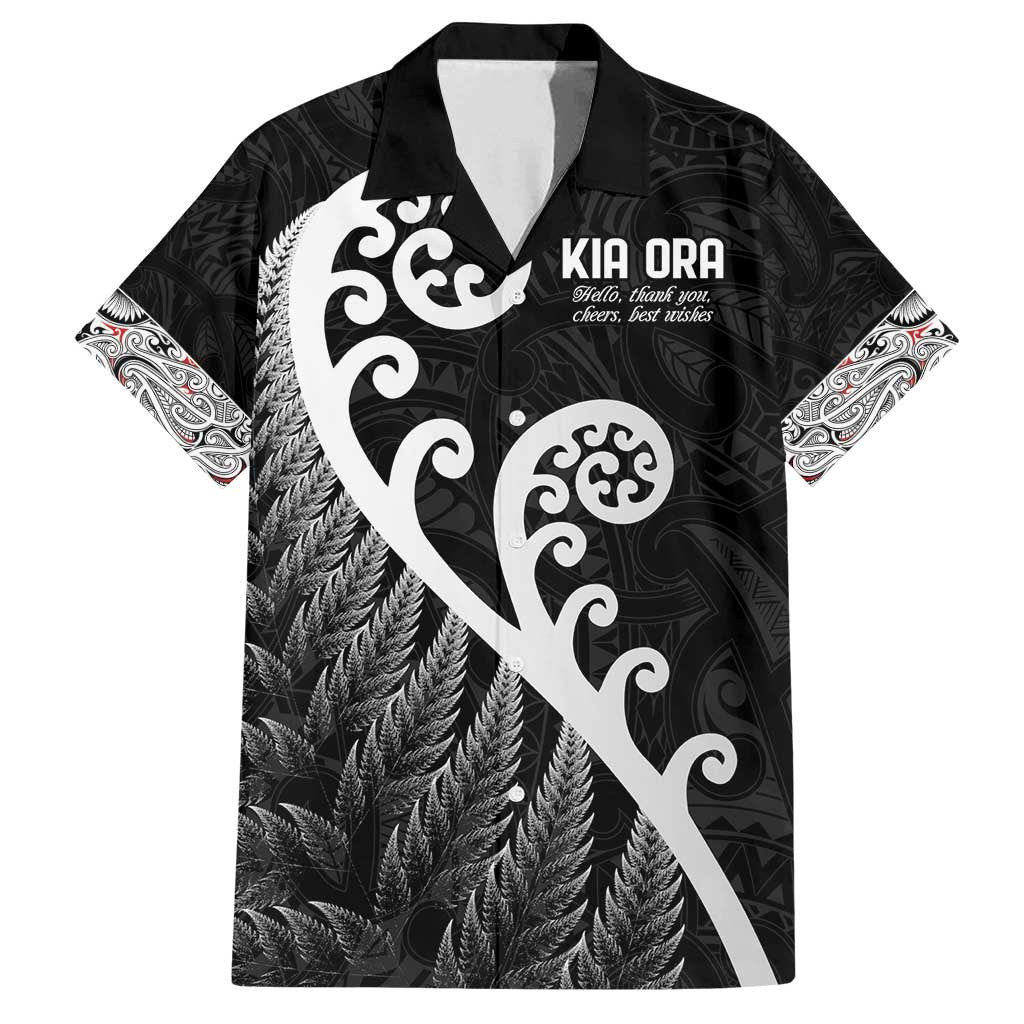 Kia Ora Maori Language Family Matching Off Shoulder Maxi Dress and Hawaiian Shirt Te Reo Maori Koru Fern Art LT9 Dad's Shirt - Short Sleeve Black - Polynesian Pride