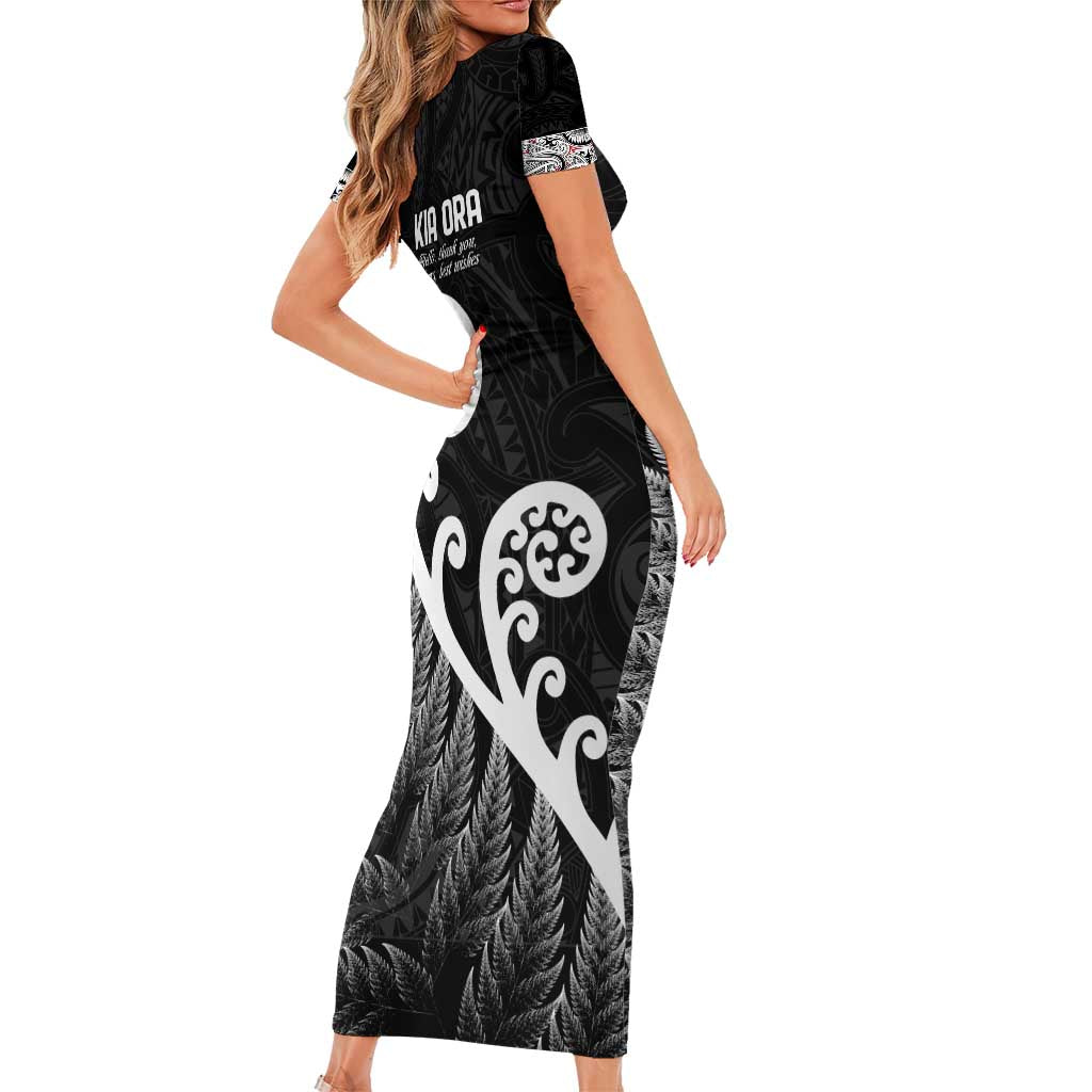 Kia Ora Maori Language Family Matching Short Sleeve Bodycon Dress and Hawaiian Shirt Te Reo Maori Koru Fern Art LT9 - Polynesian Pride