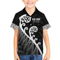 Kia Ora Maori Language Family Matching Summer Maxi Dress and Hawaiian Shirt Te Reo Maori Koru Fern Art LT9 Son's Shirt Black - Polynesian Pride