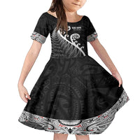 Kia Ora Maori Language Family Matching Tank Maxi Dress and Hawaiian Shirt Te Reo Maori Koru Fern Art LT9 Daughter's Dress Black - Polynesian Pride