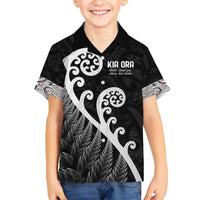 Kia Ora Maori Language Kid Hawaiian Shirt Te Reo Maori Koru Fern Art LT9 Kid Black - Polynesian Pride