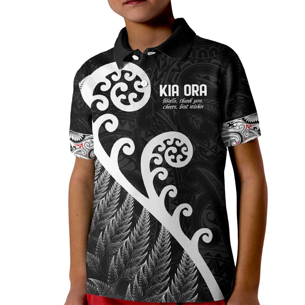 Kia Ora Maori Language Kid Polo Shirt Te Reo Maori Koru Fern Art LT9 Kid Black - Polynesian Pride